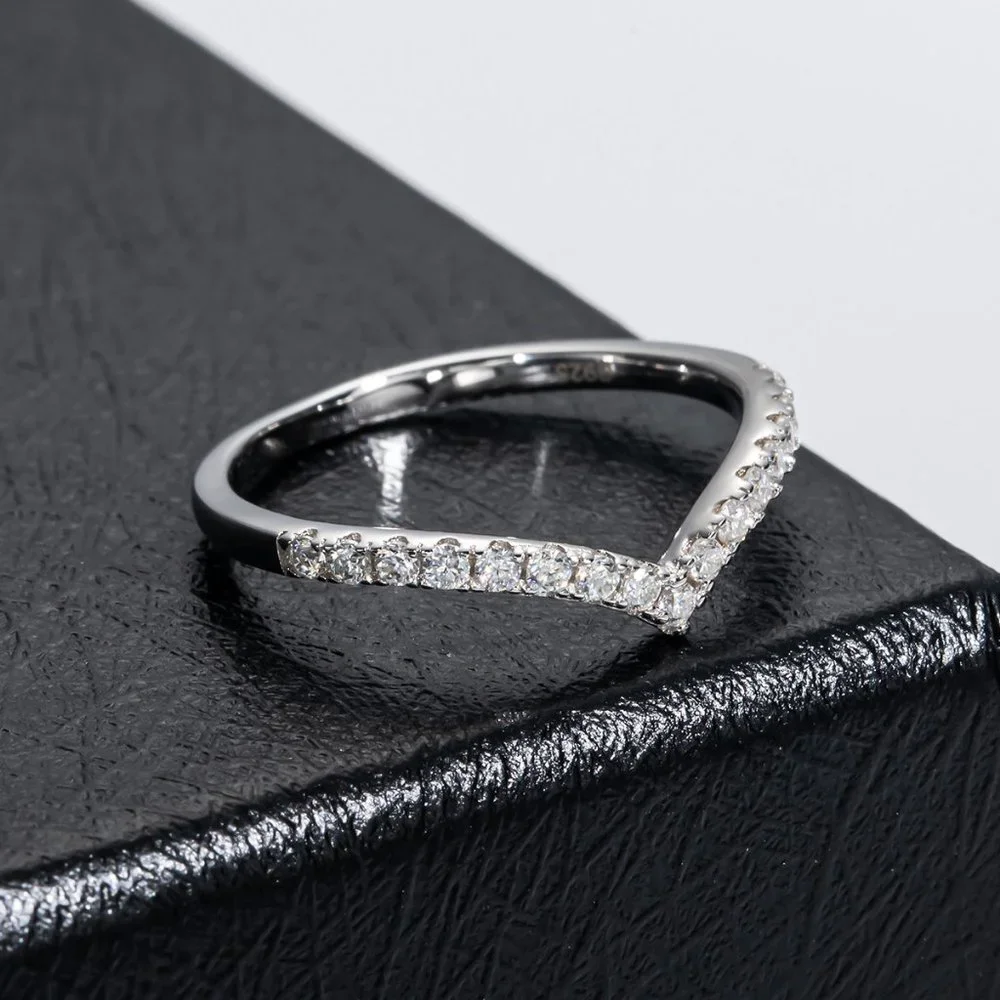 Certified 1.5mm Moissanite Diamond Pave Chevron Half Eternity Band Ring NEW